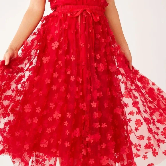 Chic Red Floral A-Line Skirt